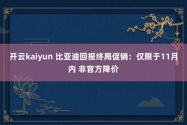 开云kaiyun 比亚迪回报终局促销：仅限于11月内 非官方降价