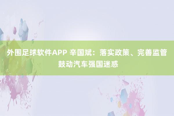 外围足球软件APP 辛国斌：落实政策、完善监管 鼓动汽车强国迷惑