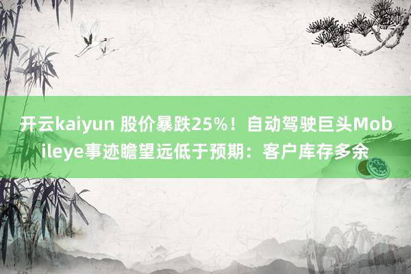 开云kaiyun 股价暴跌25%！自动驾驶巨头Mobileye事迹瞻望远低于预期：客户库存多余